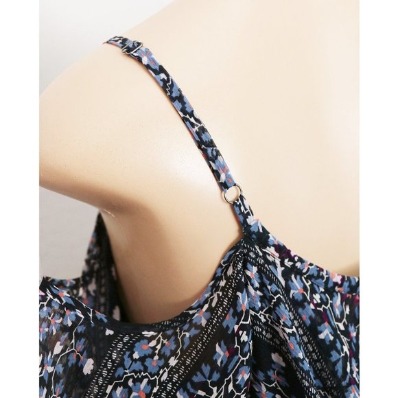 PAIGE 100% Silk Olympia Dark Ink Blue/Bouquet Tiered Ruffle Mini Dress M $298 - Picture 12 of 16